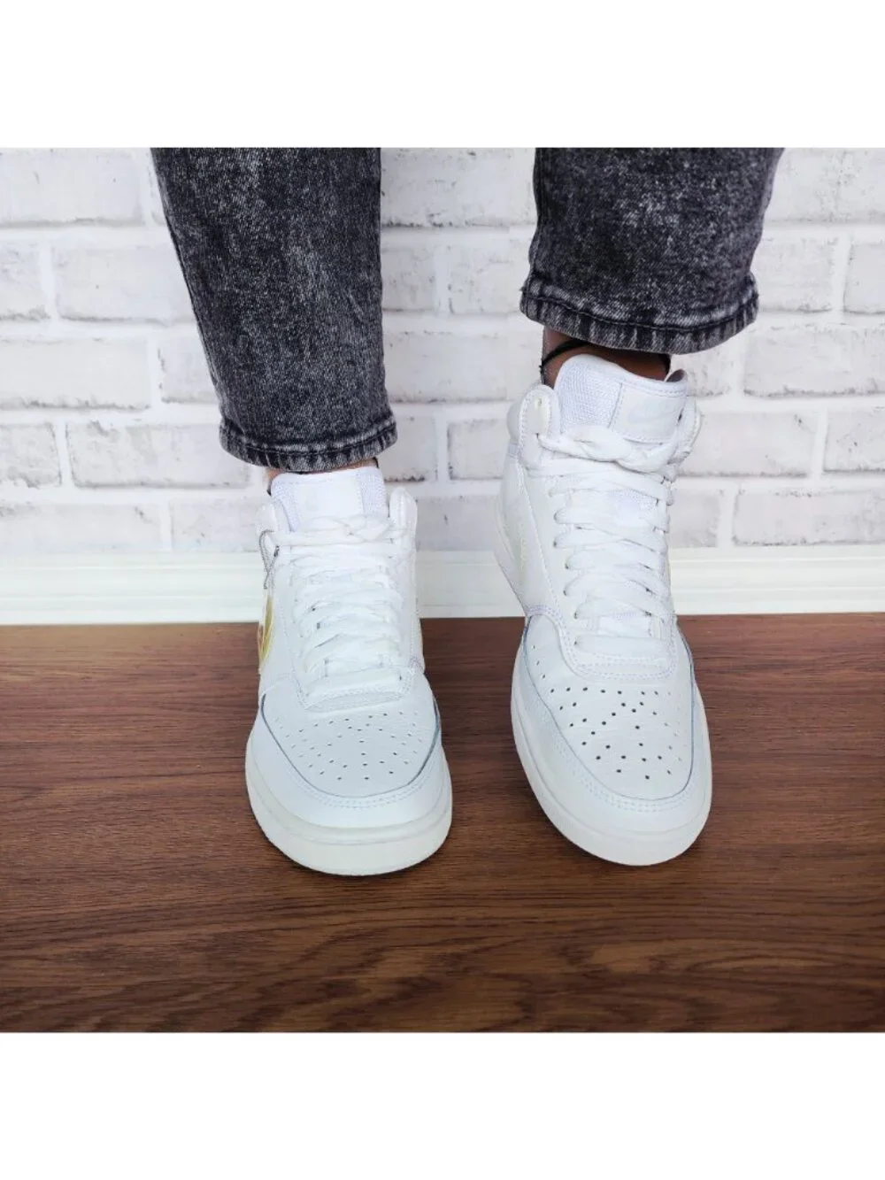 ❤️Nike Court Vision Mid Sz 6.5 Women's Shoes Sneaker White Iridescent FD0819-100
